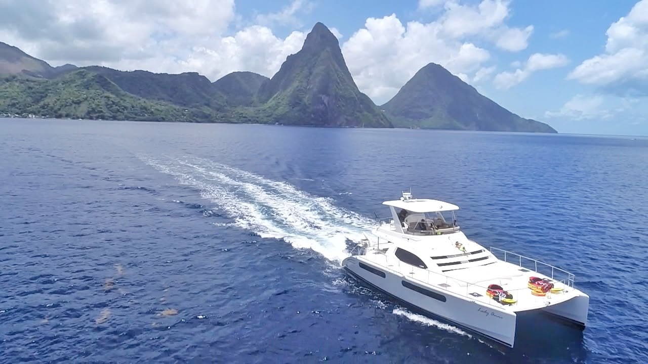 Coastal islands and Pitons viewed from a private Saint Lucia charter