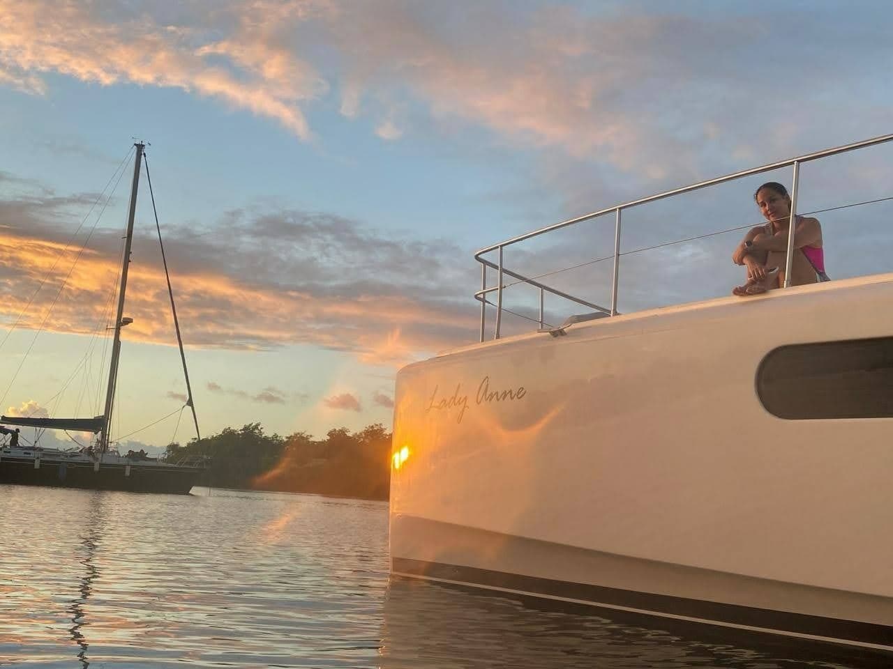 Caribbean sunset from the deck of a private catamaran