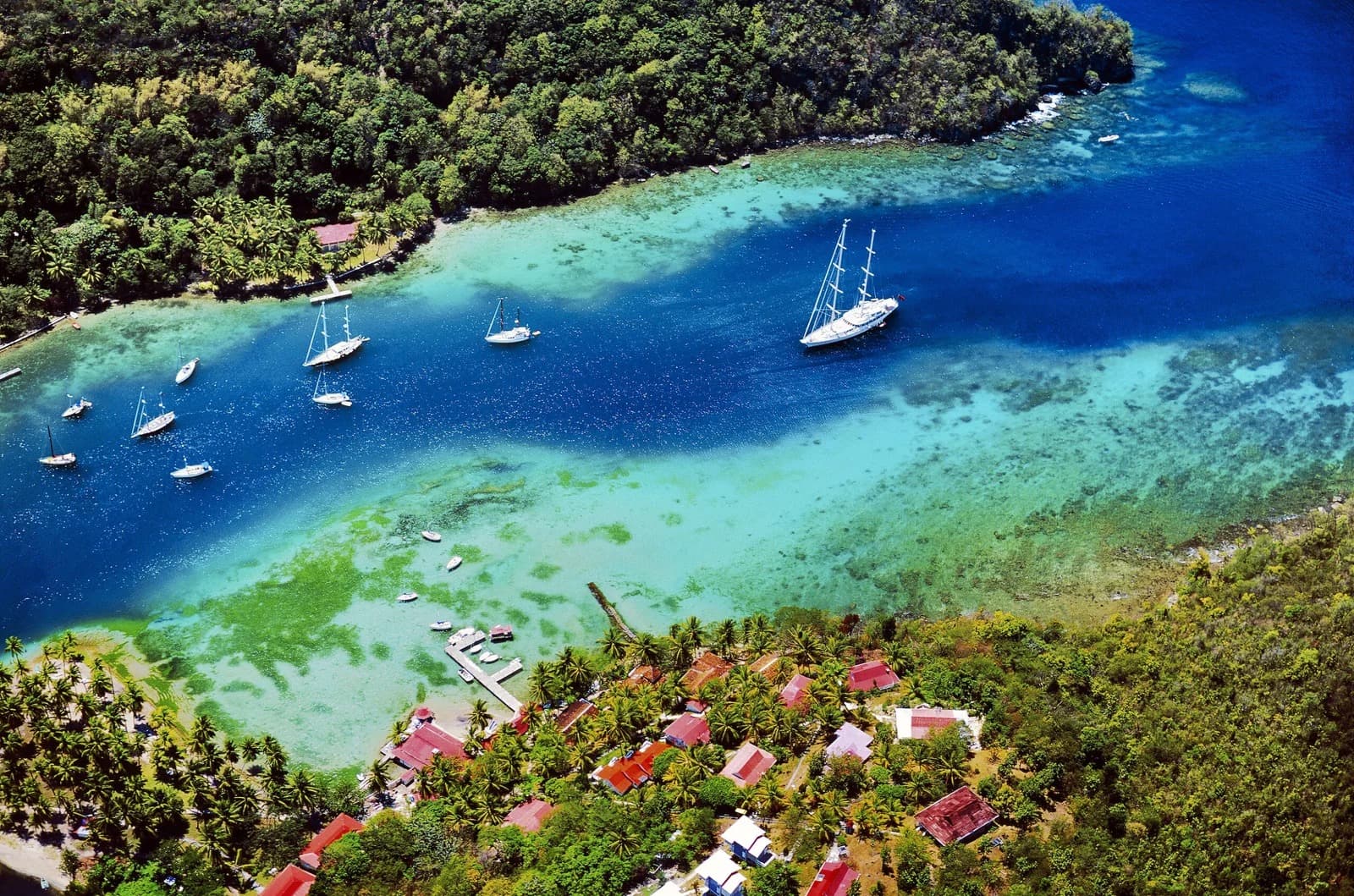 The Pitons rising above Saint Lucia's Caribbean waters