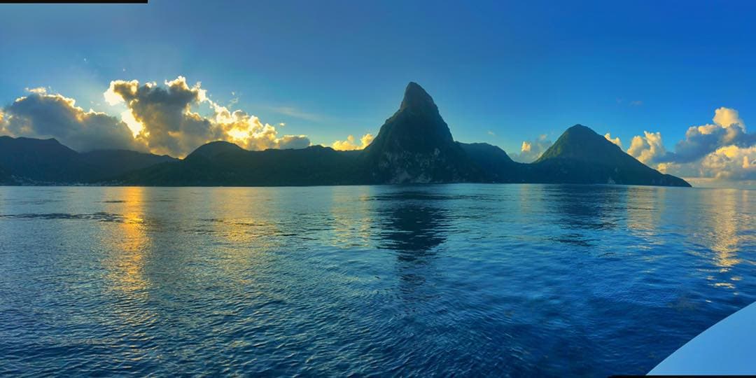 The Pitons viewed from a private Saint Lucia catamaran cruise